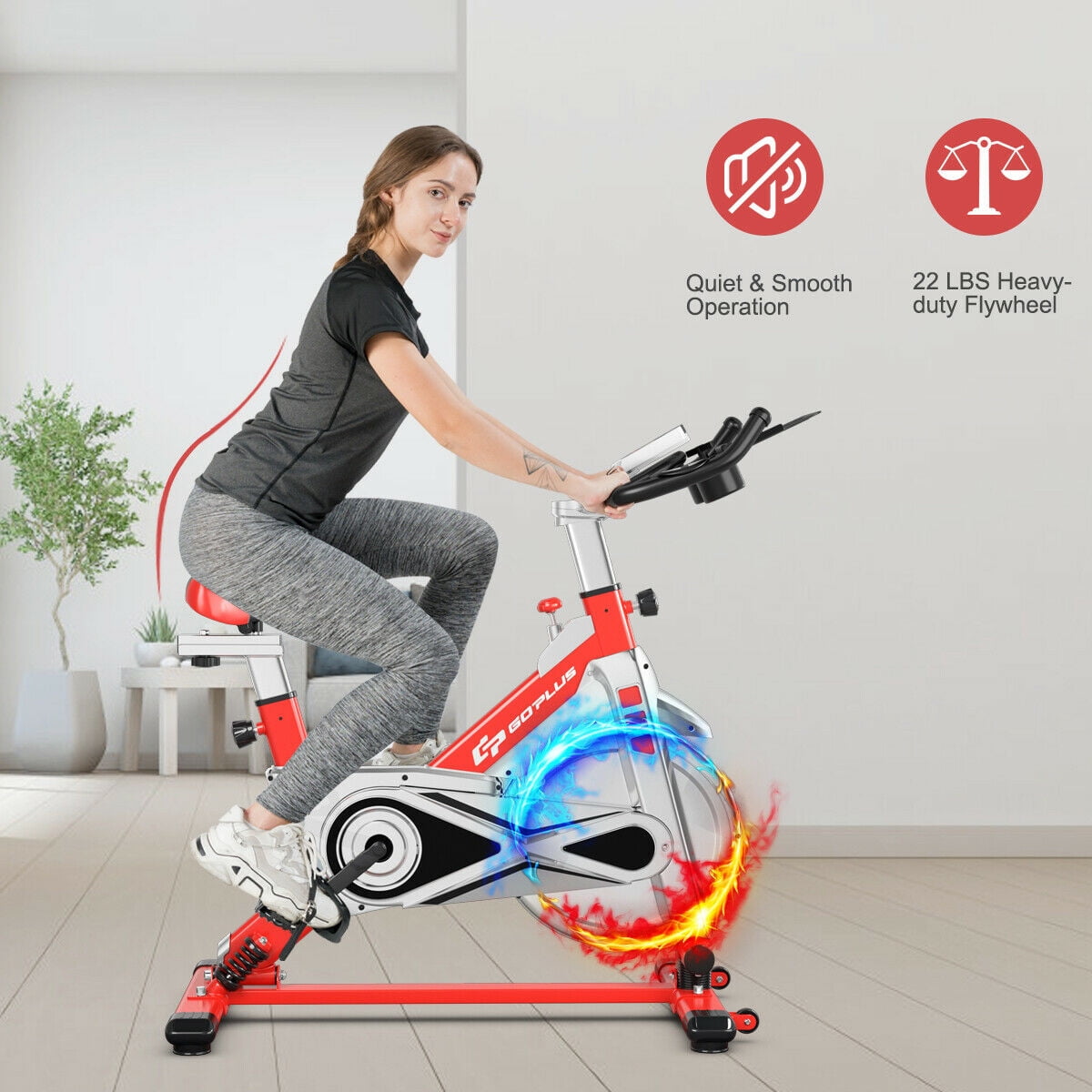 Goplus Indoor Stationary Exercise Cycle Bike Bicycle Workout w Large Holder Red