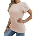 thumbnail image 4 of UVN Summer Blouses for Women Short Sleeve Crewneck Dressy Shirts Ladies Casual Waffle Knit Hollow Out Tunic Tops, 4 of 9
