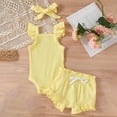 thumbnail image 2 of TOWED22 Newborn Baby Girl Clothes Cute Goose Outfit Infant Sleeveless Waffle Romper Tops Ruffle Shorts Summer Spring Set Yellow,6-9 M, 2 of 5