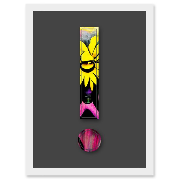 Symbol ! Exclamation Mark Point Bright Flower Decorative Graffiti Mural Alphabet Initial Stencil Artwork Framed Wall Art Print A4