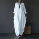 thumbnail image 1 of Vestido largo holgado para mujer, estilo playero, con vuelo amplio, de media manga, cuello redondo, de algodón y lino, estilo retro, tallas grandes, blanco, L-5XL, 1 of 8