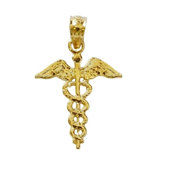 14K Yellow Gold Caduceus Medical Symbol Pendant