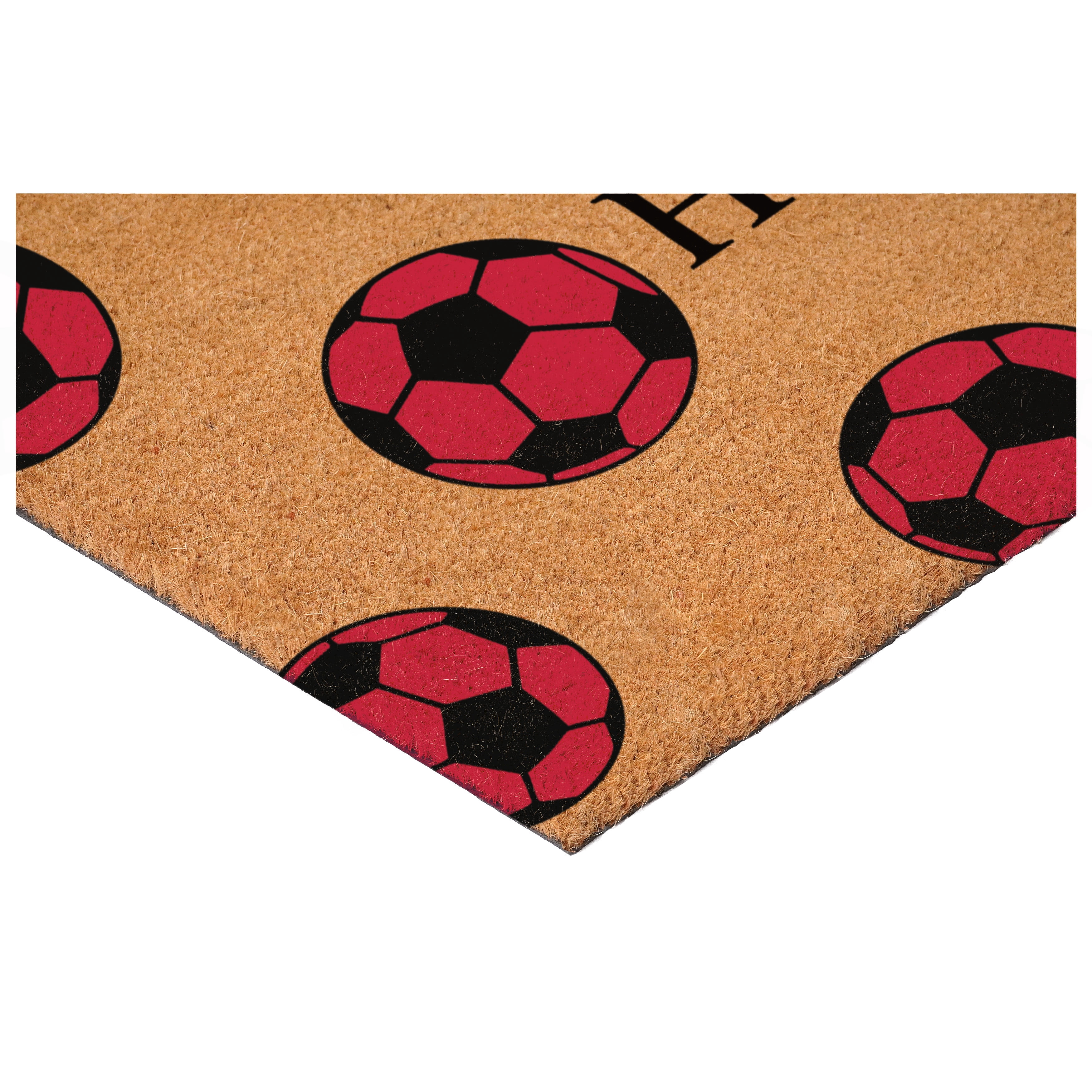 Calloway Mills 116361729 Soccer Hello Doormat, 17" x 29", Black/Red