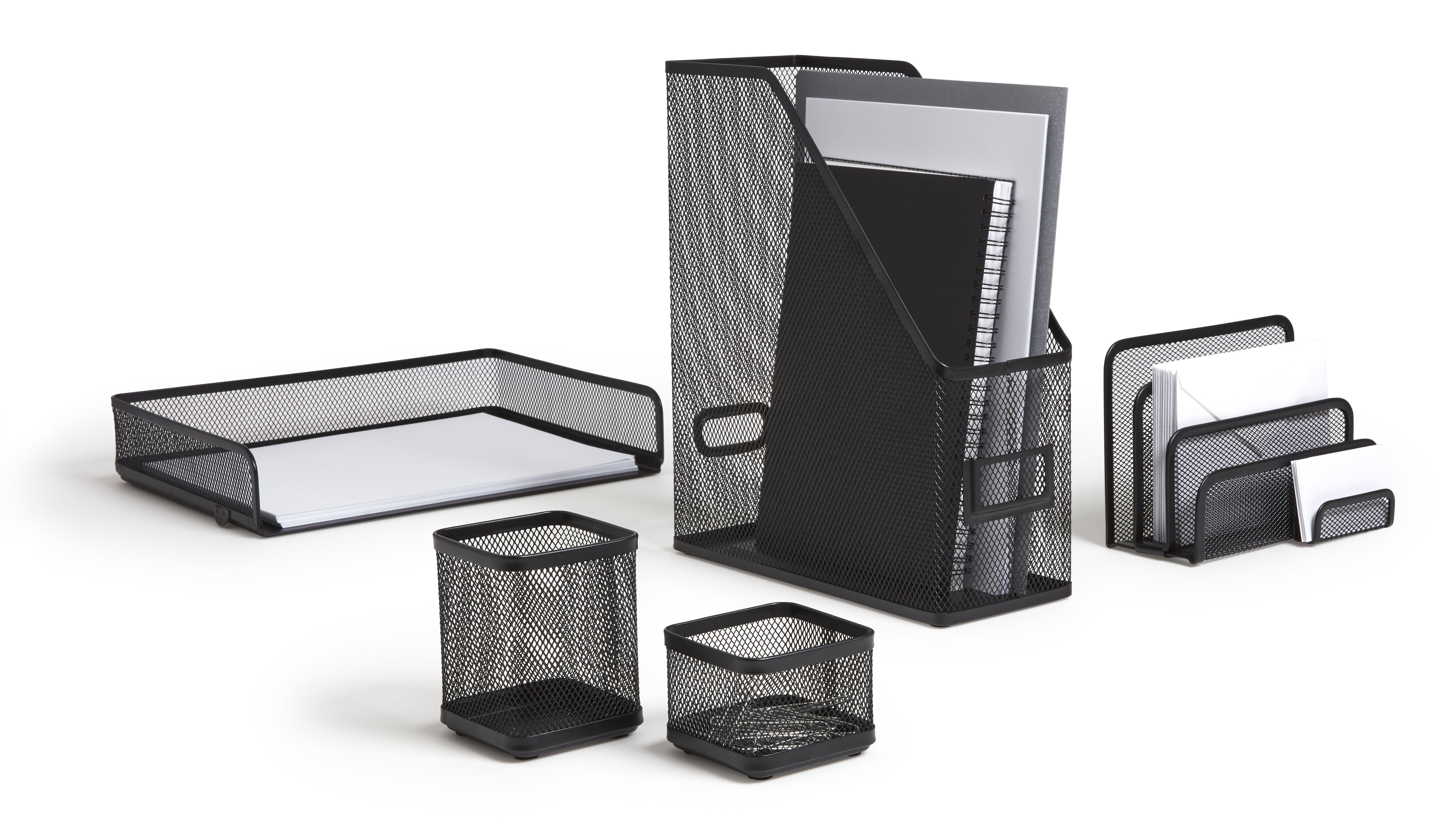 TRU RED 5 Piece Wire Mesh Organizer Set Matte Black TR57540CC