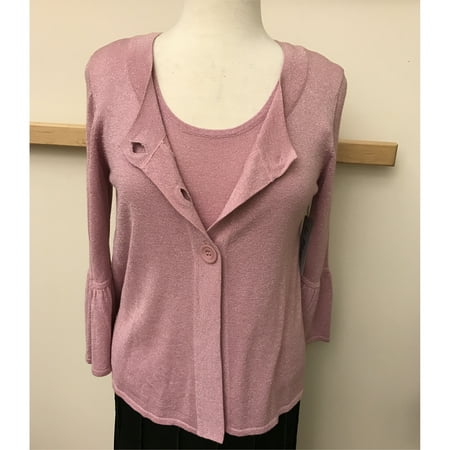 Pleated Empire Sweater - Pink Lurex Cardigan Sweater And Tank Set With Bell Sleeves And Back Pleat (Style# 78180S)