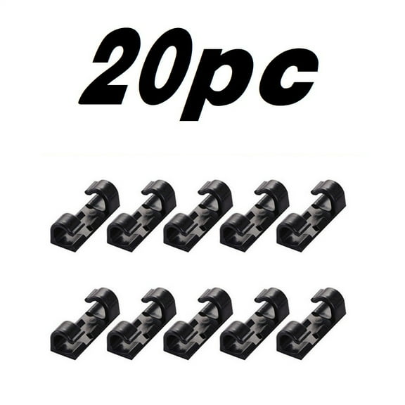 HOARBOEG 20pc Self Adhesive Cable Management Clips Desktop Cable Organizer Fixing Clamp Black