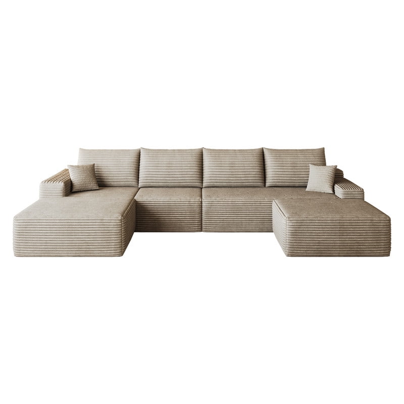 135" Cloud Sectional Sofa with Ottoman, U-Shaped Modular Sofa Couch with Chaise, Modern Minimalist Deep Seat Upholstered Sectional for Living Room, Plush Corduroy Fabric Corner Sofa