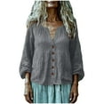 thumbnail image 3 of RongHuan Womens Cotton Linen Blouse Long Sleeve Button Down Shirt Casual V Neck Shirts Solid Color Tops, 3 of 7