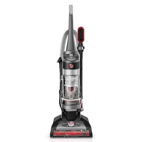 Aspiradora sin bolsa Hoover WindTunnel Cord Rewind Pro, aspiradora vertical con cable para alfombras y suelos duros, con rebobinado automático del cable, para uso doméstico.
