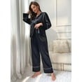 thumbnail image 5 of WEHUSE Silk Pajamas for Womens Set 2 Piece Satin Pjs Soft Button Down Sleepwear Wide Leg Long Pants with Pockets, 5 of 7