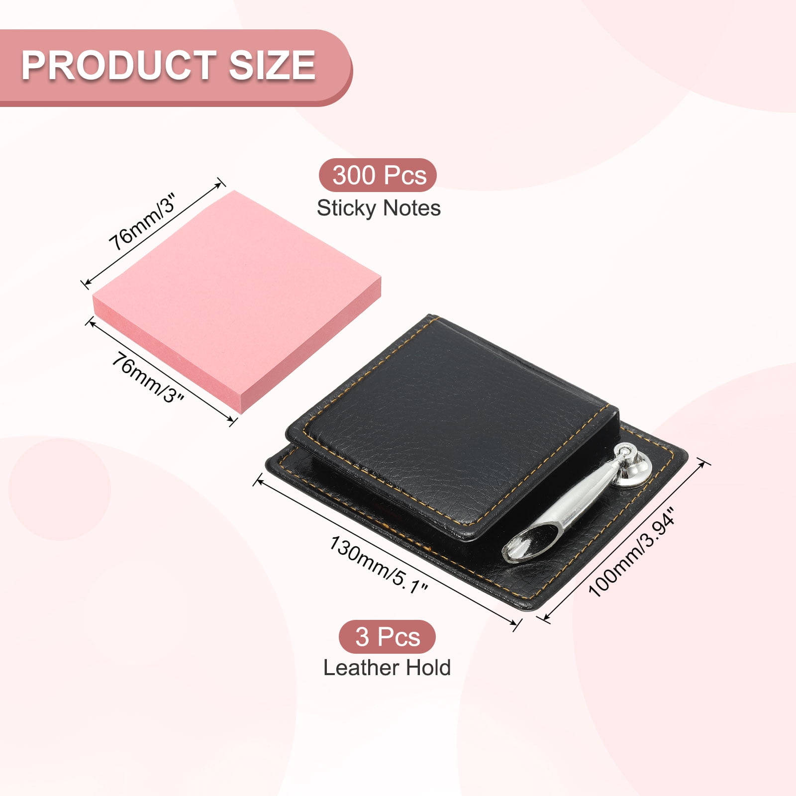 3pcs Leather Sticky Notes Holder with Pen Holder, Post Notes Holder Storage Box Desktop Mini Case Business Card Holder Memo Pad Organizer for Desk Home Office Gift,Pink