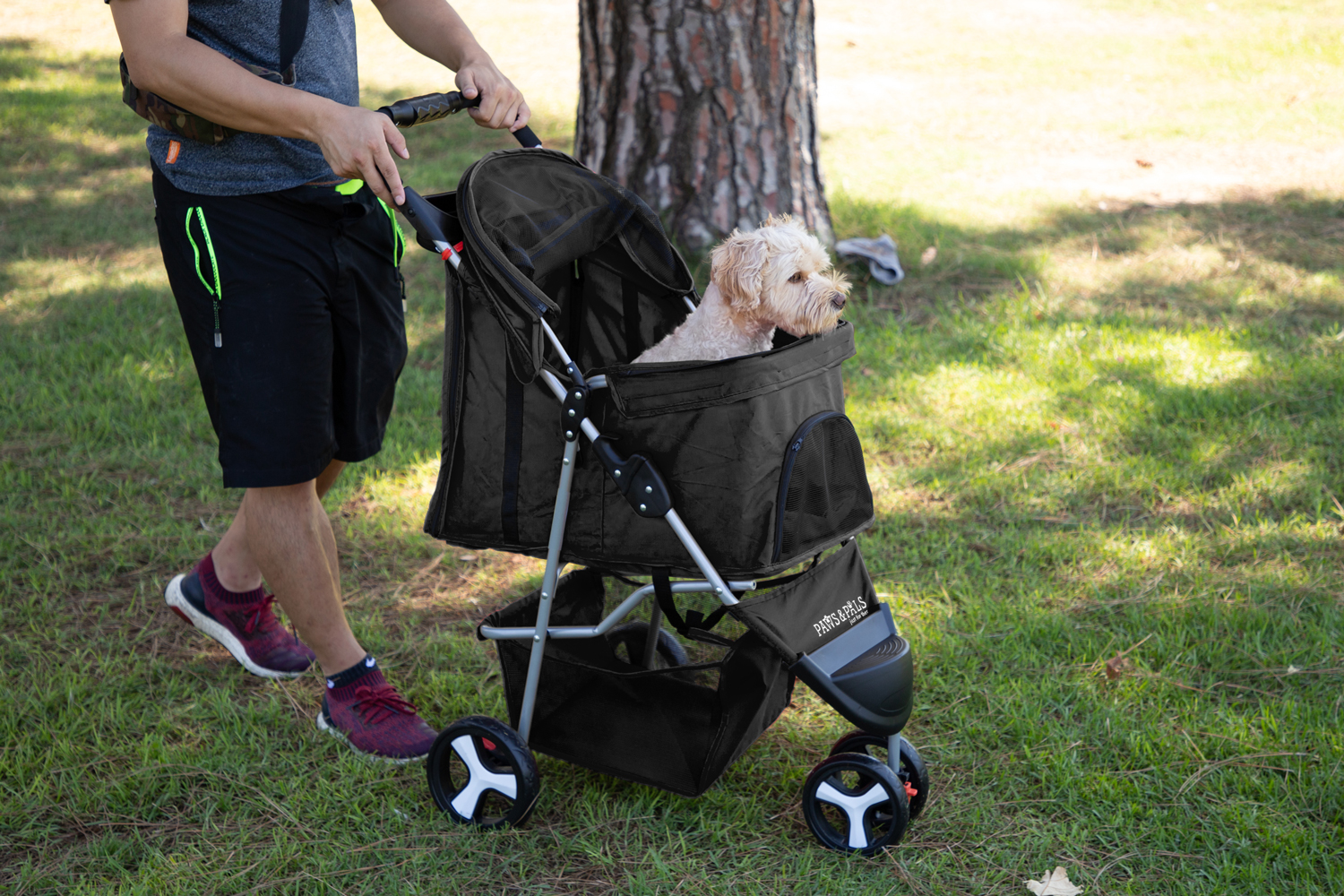 Paws & Pals Pet Stroller for Cats & Dogs Folding 3-Wheel Carrier Jogger (Black) (Small) - image 2 of 3