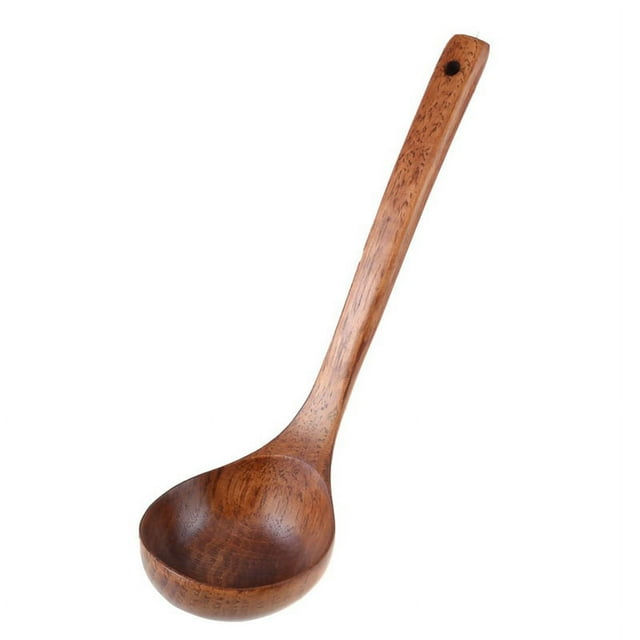 Cuchara para sopa de madera con mango recto para cocina, color marrón, 11" de largo