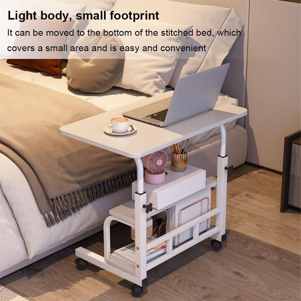 Portable Rolling Desk on Wheels Adjustable Height Mobile Computer Desk for Small Space Small Standing Desk with Storage Shelves for Home Office Study
