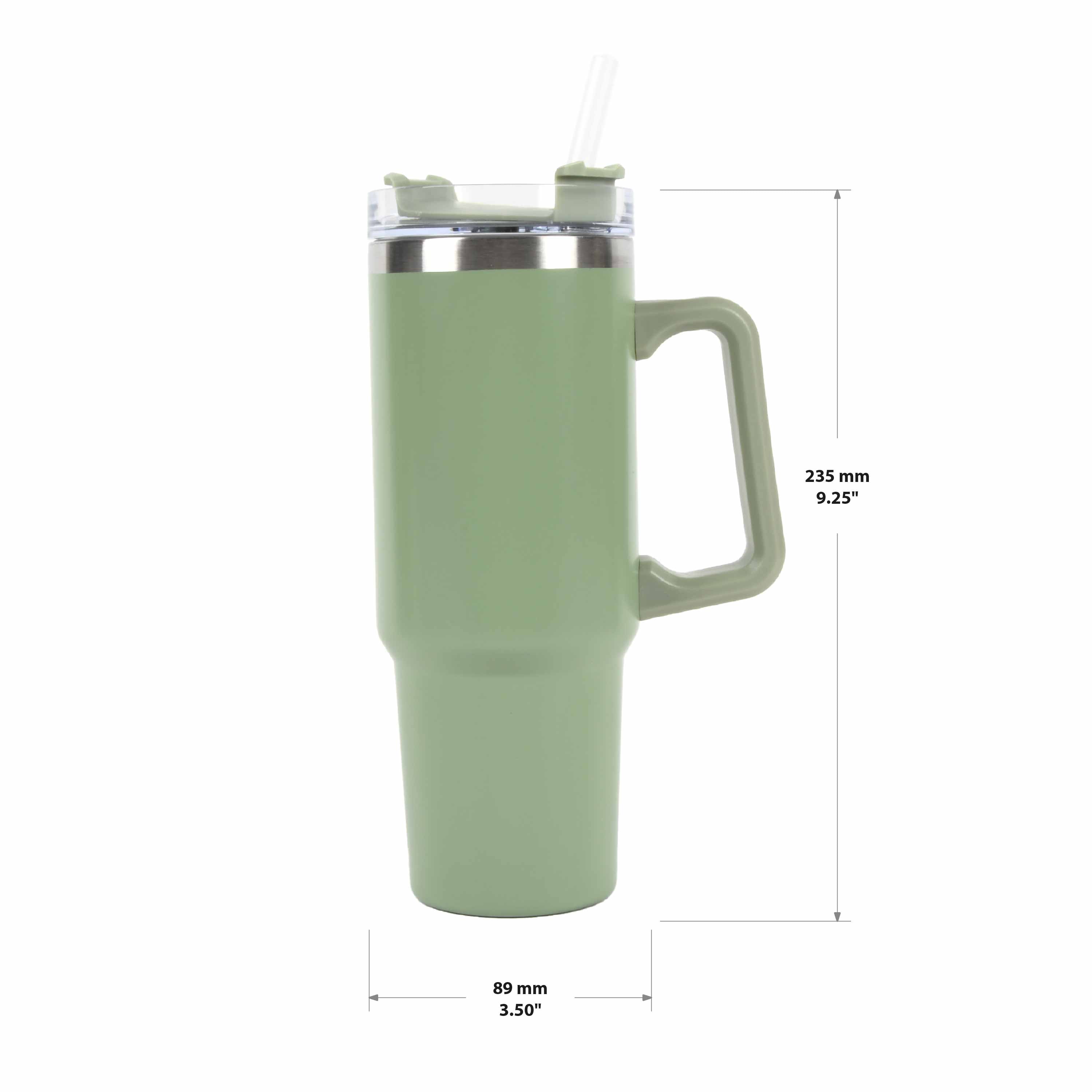 New View Gifts 30oz Tumbler Mug with Lid and Straw, Reusable Insulated Mug with Handle, Stainless Steel Tumbler for Iced & Hot Beverages, Green