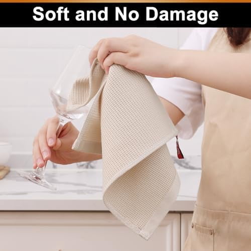 100% Cotton Waffle Weave Dish Cloths - 8 Pack Soft and Absorbent Dish Towels - 12 x 12 Inches Quick Dry Dish Rags - Beige