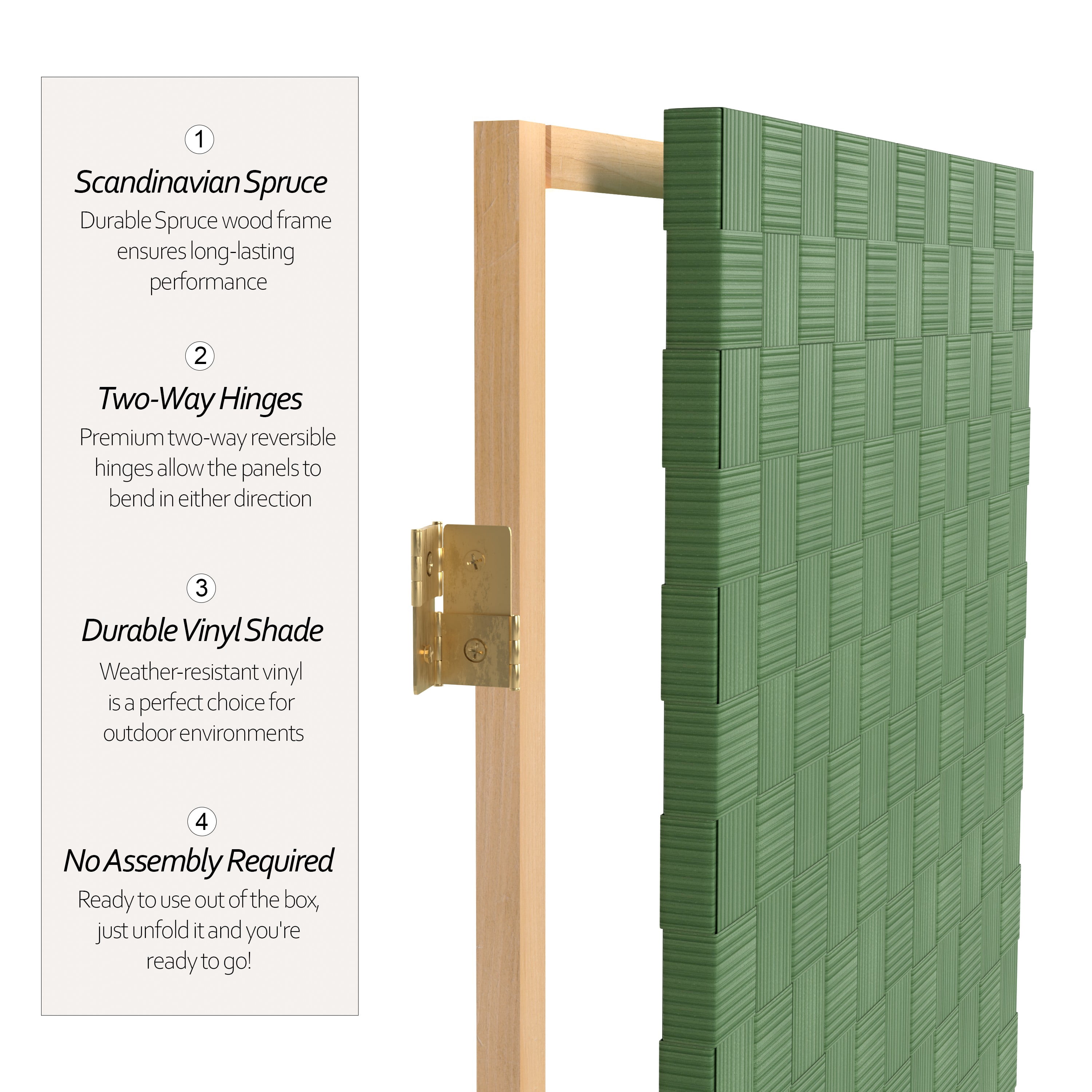Red Lantern 6 ft. Tall Woven Fiber Outdoor All Weather Room Divider - 4 Panel - Green