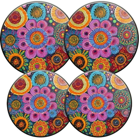 

Electric Stove Burner Covers 4 Pcs Round Gas Burner Cover 8 and 10 Inch Intricate India Mandala Flowers Drawing