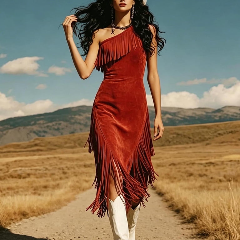 one shoulder western dress Marcella Women's Manhattan One Shoulder Midi Dress