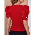thumbnail image 2 of Blusa Casual de Manga abullonada para Mujer con Abertura en la Espalda Perlas rojas CH Perlas rojas CH Xishao ropa, 2 of 2