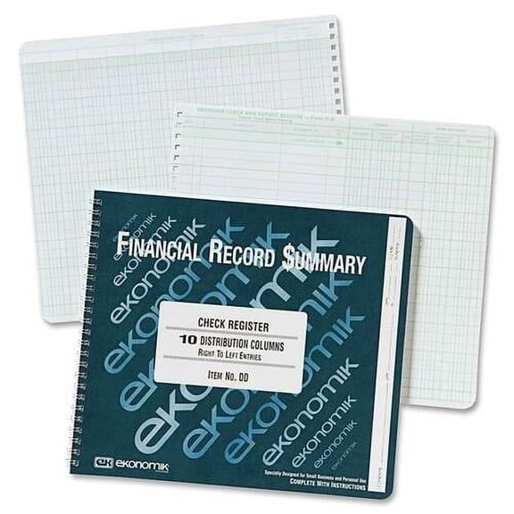 Ekonomik Check Register Forms 40 Sheet(s) - Wire Bound - 10" x 8 3/4" Sheet Size - 10 Columns per Sheet - White Sheet(s) - Green Print Color - Recycled - 1 Each