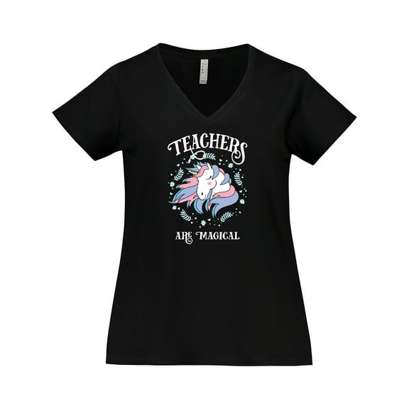 Inktastic Magical Unicorn Teacher Women's Plus Size V-Neck T-Shirt