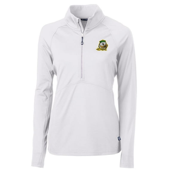 Women's Cutter & Buck White Oregon Ducks Adapt Eco Knit Half-Zip Pullover Jacket