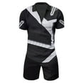 thumbnail image 3 of toraway Casual Mens Suits Slim Fit 2 Piece Male Casual Striped Gradient Ramp Print Two Piece Zipper Short Sleeve Top Blouse Suit Drawstring Pocket Short Set XXL, 3 of 4