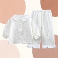 thumbnail image 4 of BLVB Kids Toddler Baby Girl Outfits Cute Pajamas Sets Ruffle Long Sleeve Top Pant Set 2PCS Summer Clothes 6 Months-14 Years, 4 of 5
