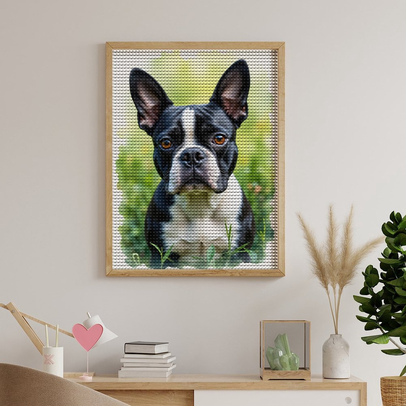 Diamond Art Kits for Adults, Boston Terrier Portrait Garden Bliss 5D Diamond Painting Kits for Adults Beginners, DIY Full Drill Diamond Painting, Gem Art and Crafts 12x16