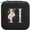 thumbnail image 2 of Coolnut Travel Jewelry Box Rose Initial H PU Leather Jewelry case Small Portable Jewelry Organizer Box for Rings Earrings Necklaces Bracelets(Black) Women Gifts, 2 of 7