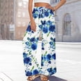 thumbnail image 5 of WTOBBY Women's Summer Boho Floral Print Wide Leg Palazzo Pants Featuring High Waist Elastic Drawstring and Pockets for Comfortable Lightweight Style ,Blue S, 5 of 7