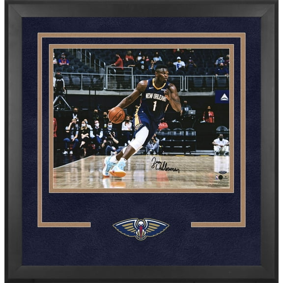Zion Williamson New Orleans Pelicans Deluxe Framed Autographed 16" x 20" Dribbling In Navy Jersey Photograph - Fanatics Authentic Certified