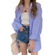 thumbnail image 3 of Camisa de rayas Nikou manga larga azul con cuello boyfriend gran tamaño, 3 of 9