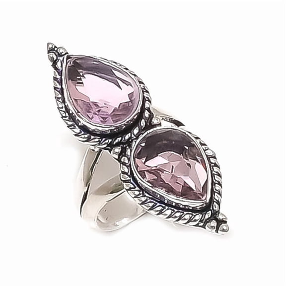 Natural Pink Kunzite Gemstone 925 Sterling Silver Jewelry Ring Size 8.5