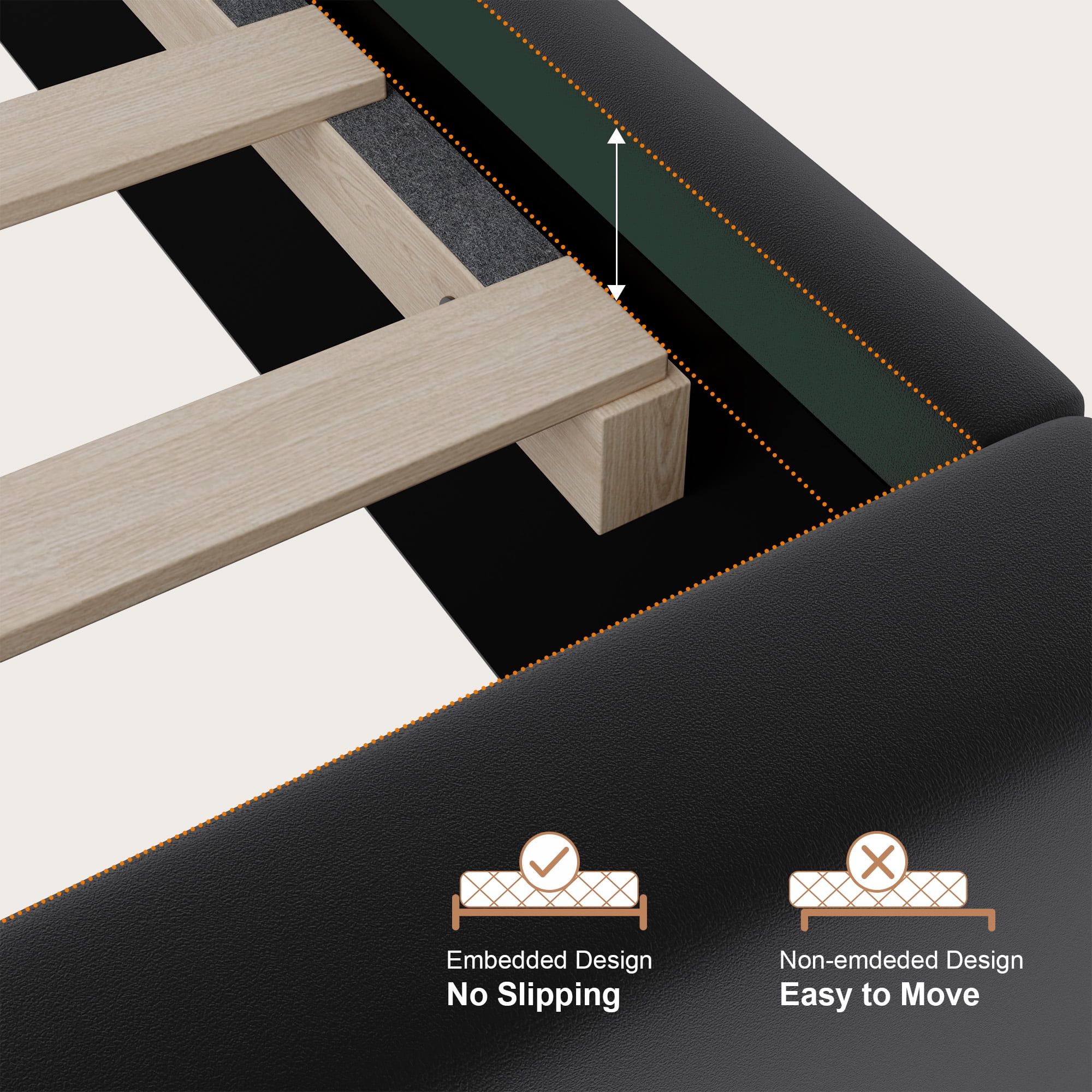 Amolife King Dutch Velvet Upholstered Platform Bed Frame with a Vertical-Channel-Tufted, Adjustable Headboard, Black