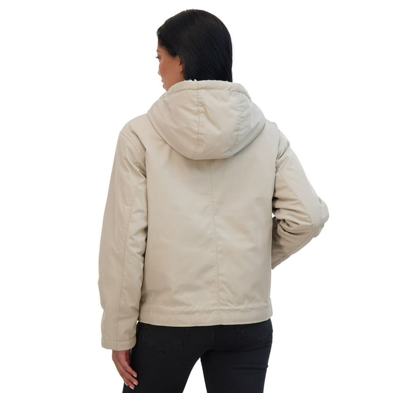 Women s Sebby Cozy Faux Fur Lined Hooded Twill Anorak Jacket Color Black Size X LARGE