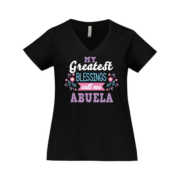 Inktastic My Greatest Blessings Call Me Abuela with Flowers Women's Plus Size V-Neck T-Shirt