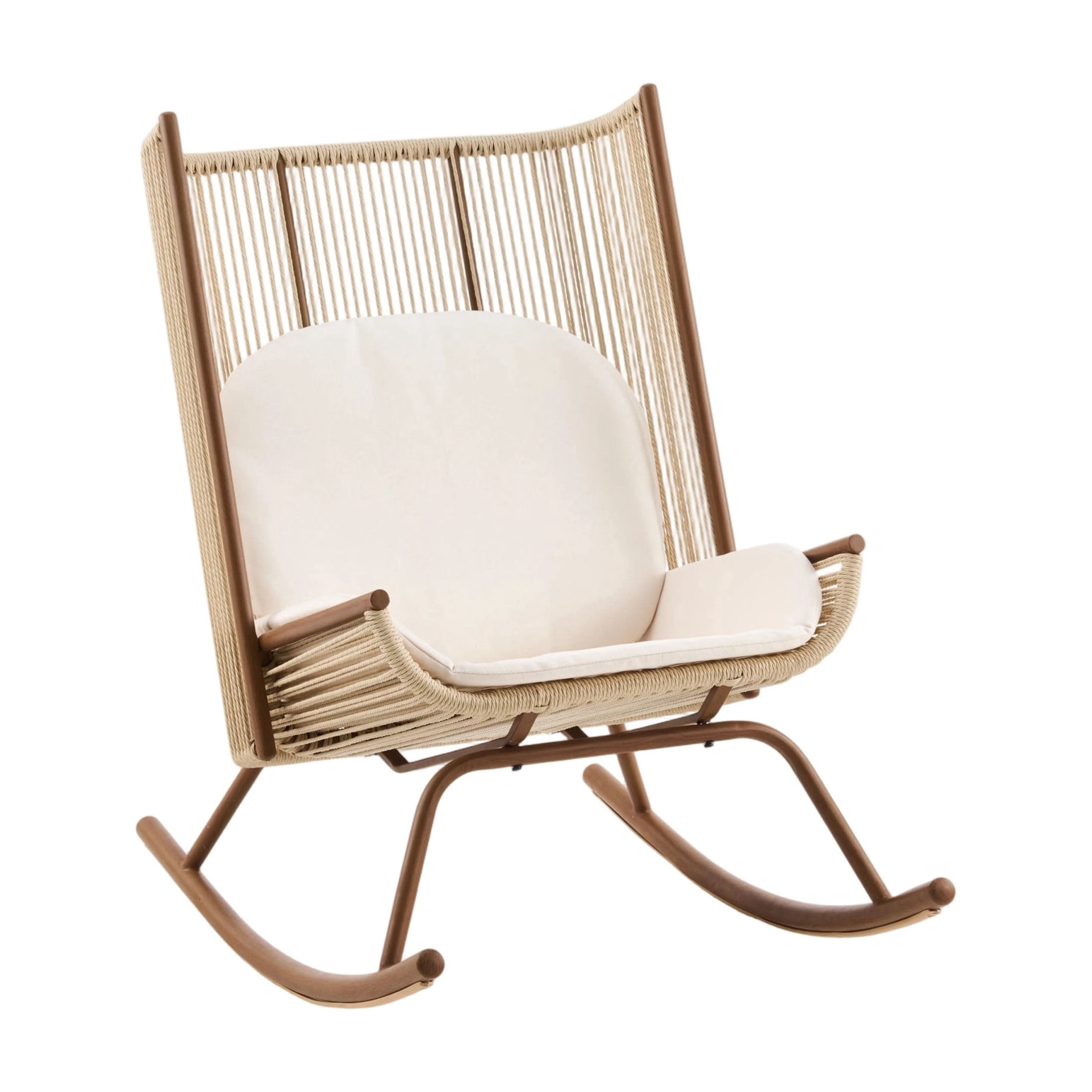 Christopher Knight Home Outdoor Rocking Chair, PE Rattan Backrest with Cushion, Beige