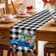 thumbnail image 5 of Christmas Blue Truck Table Runner 48 Inches Long Farmhouse Dress Scarves, Xmas Tree Bow Rustic White Black Checkered Dining Tablerunner for Coffee Table/Kitchen Island/Party Décor, 13" x 48", 5 of 8