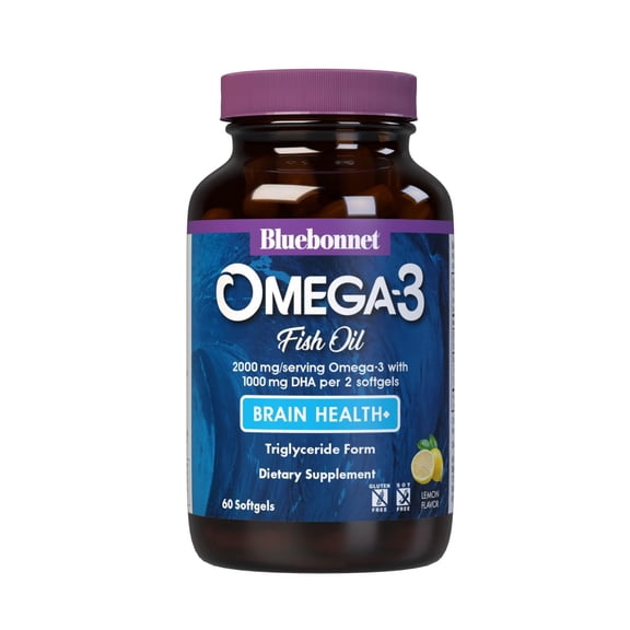 Bluebonnet Omega-3 Brain Formula DHA 1000mg EPA 210mg, Lemon Scent, 60 Softgels