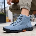 thumbnail image 5 of Domuza Hand Stitched Leather Men's Chukka Ankle Boots, Classic Lace-Up Mid Top Casual Shoes, Built-In Arch Support Wide Toe Design, Waterproof Non-Slip Durable Sneakers Light Blue 6.5 (EU-38), 5 of 5
