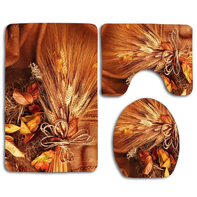 ABPHQTO Cosecha de oro otoño Juego de alfombras de baño de 3 piezas Alfombra de baño Alfombra de contorno y tapa de inodoro ABPHQTO Cont-CHAPPLE-29823