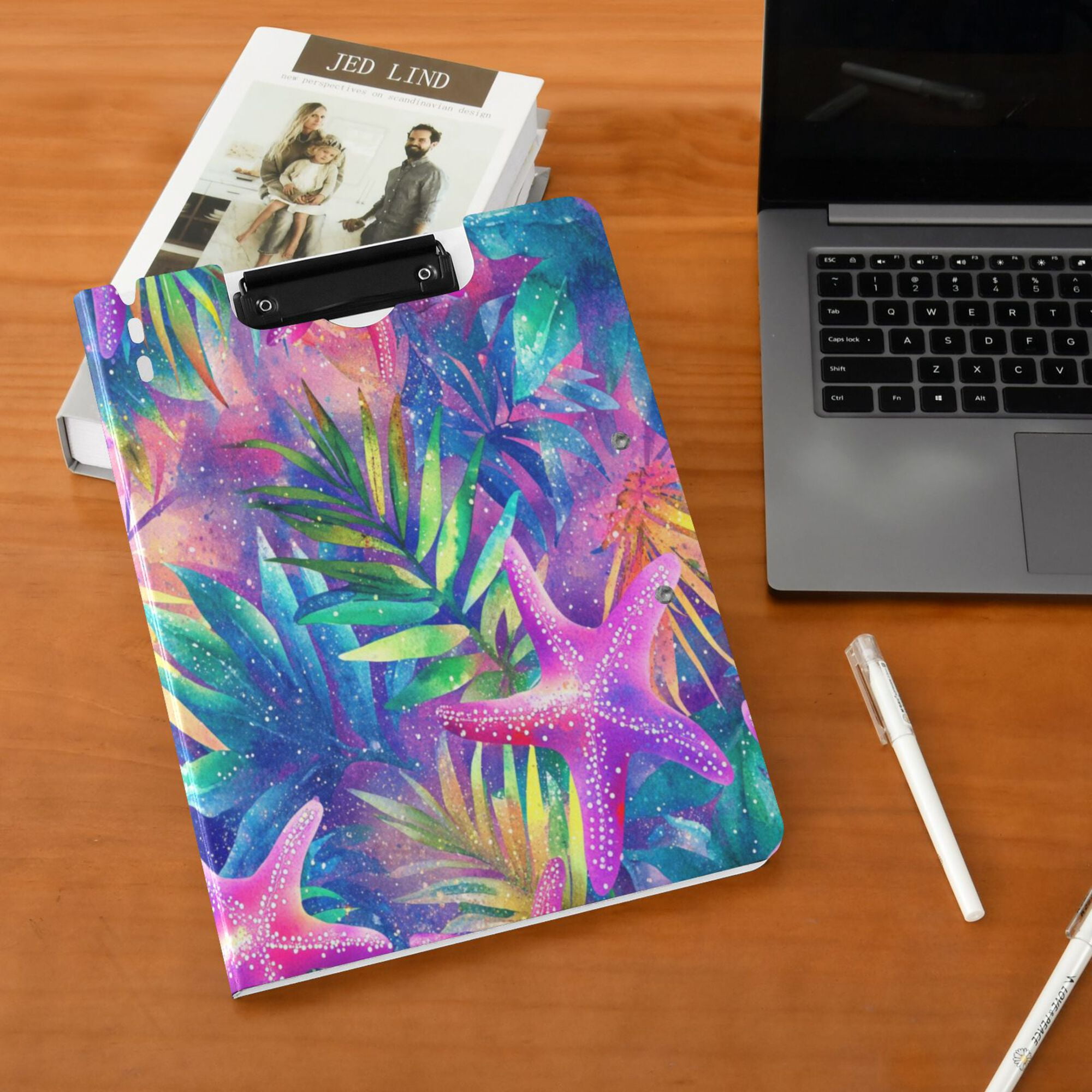 FORMRS A4 Clipboard Folder with Pen Holder Horizontal Foldable School Office Binder, Colorful Starfish