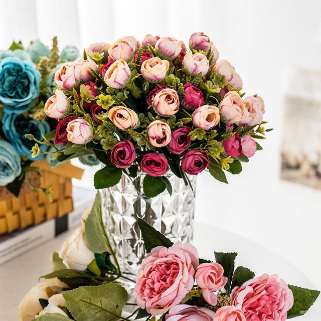 Ofertas Únicas, Pintura al óleo Pequeño capullo de té Pequeño ramo de simulación de rosas Flores artificiales Decoración del hogar Fotografía Adornos florales hechos a mano Akmoler