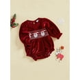 thumbnail image 3 of aturustex Infant Baby Girls Christmas Romper 0-18M Newborn Long Sleeve Velvet Bodysuits Crewneck Santa Claus Embroidery Jumpsuit Toddler Little Girl Fashion Cozy Casual Fall Clothes, 3 of 8