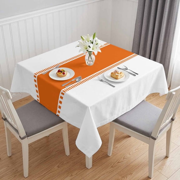 Orange Solid Color Texture Table Cloth Waterproof Tablecloths, Simple Orange Stripes Tablecloth Dining Table Cover for Kitchen Party Tabletop Outdoor, Square Tablecloth 60x60 Inch