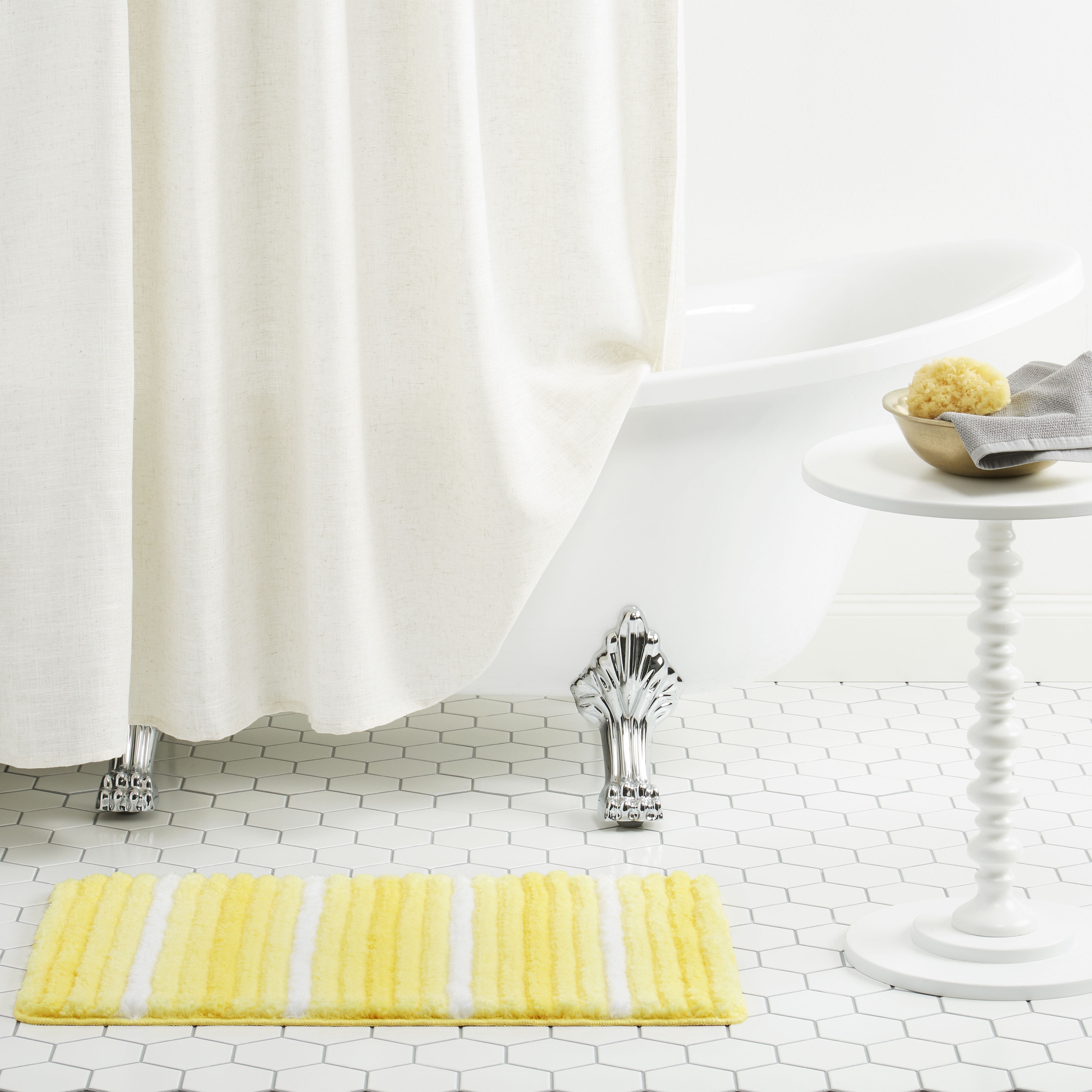 Sohome Chino Striped Machine Washable Bath Mat, Yellow/White, 27"x48"