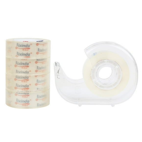 Amdohai 5pcsTransparent Adhesive Tape 18mm*30Y with Tape Dispenser Stationery Clear Hand-teared Tape Single-sided Strong Sticky