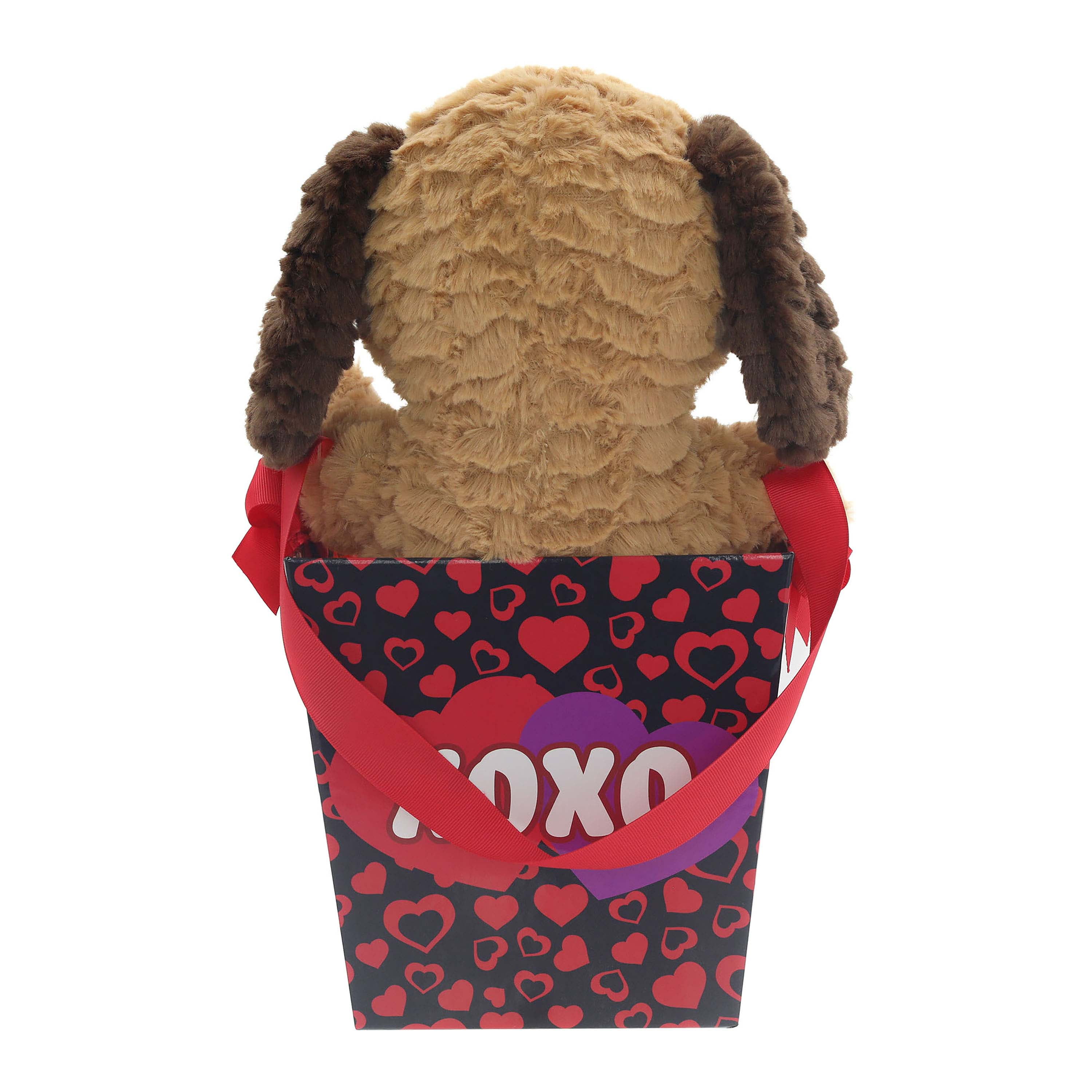 Brown Puppy Plush in a Gift Bucket for Valentine's Day by Way to Celebrate